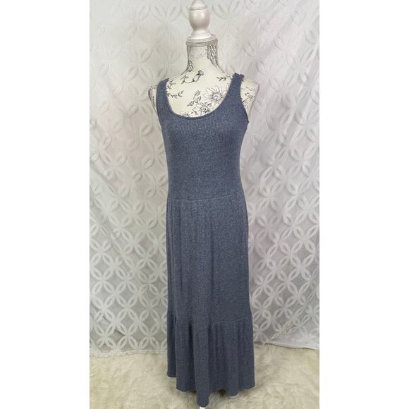 Daily Ritual Cozy Knit Rib Heathered Blue Gray Tiered Tank Dress Size XS - Picture 2 of 7